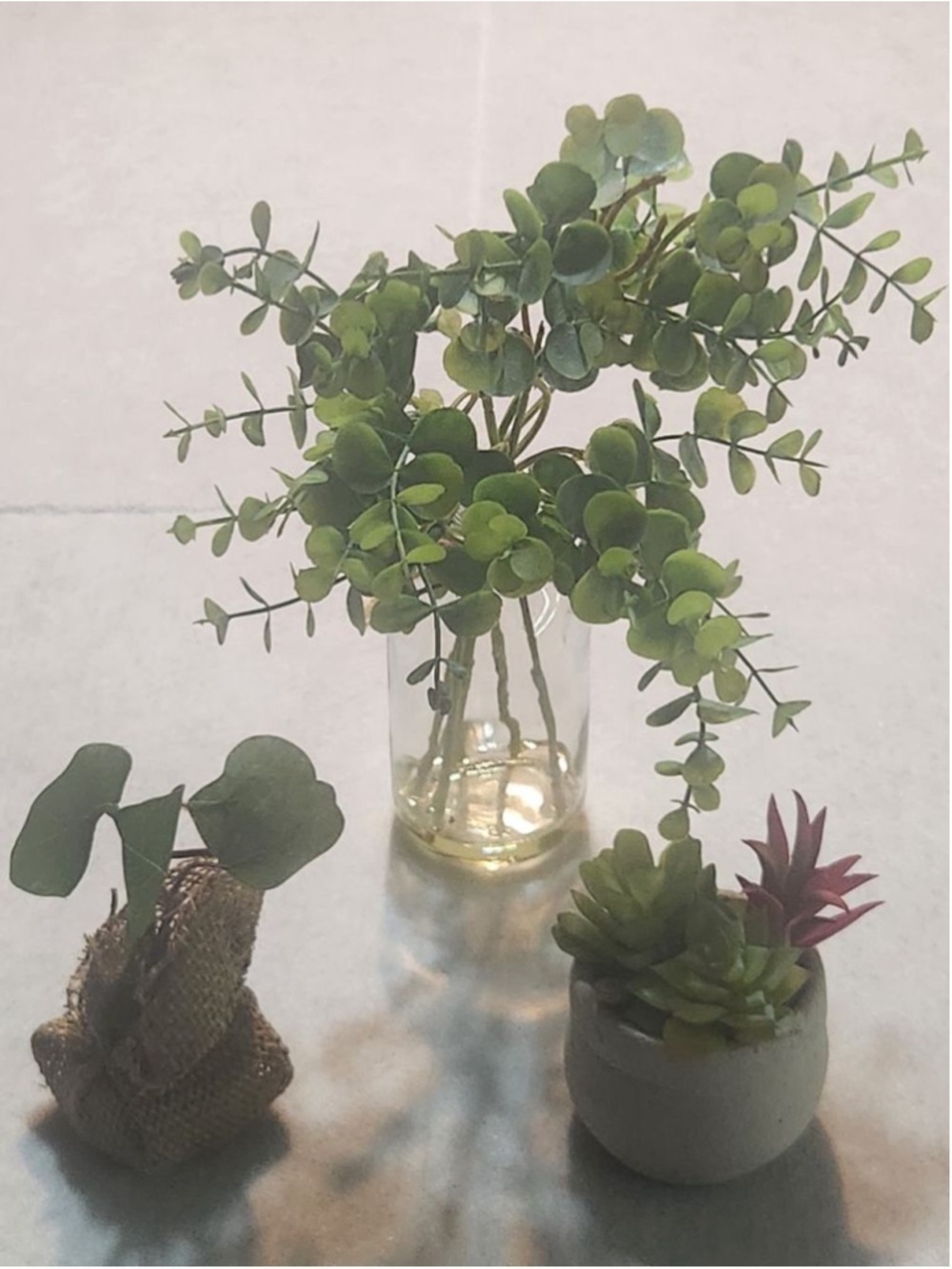 Set of 3 Artificial Greenery Faux Eucalyptus real feel succulents Home Decor